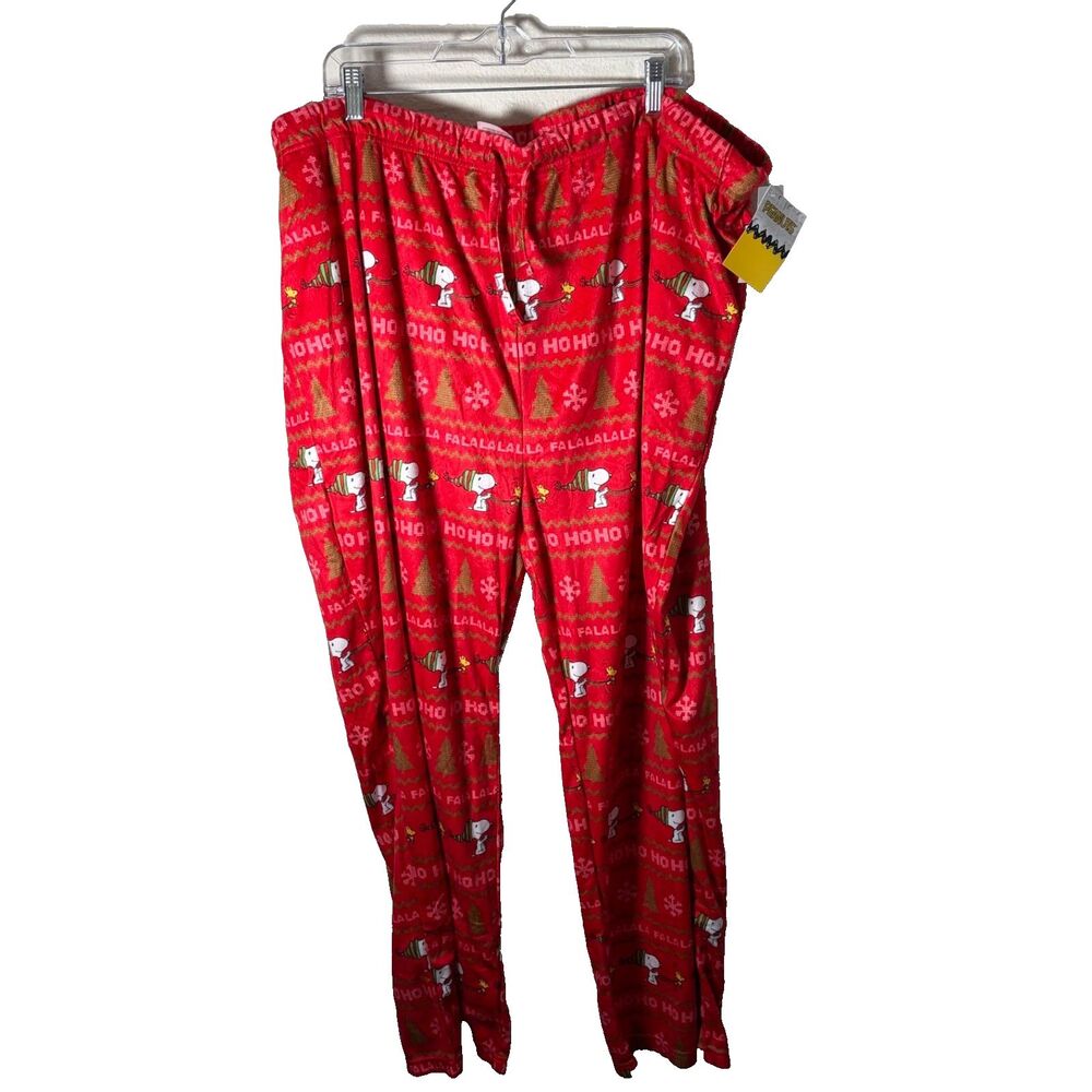 Peanuts Christmas Pajama Pants Adult 5X Red Fleece Ho Ho Ho Snoopy